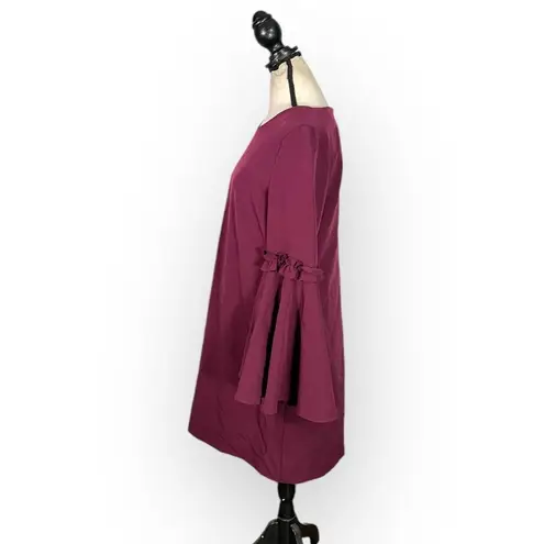 Milly Cady Shift Dress Women's 10 Wine Long Bell Sleeves Short Length Crepe RTR
