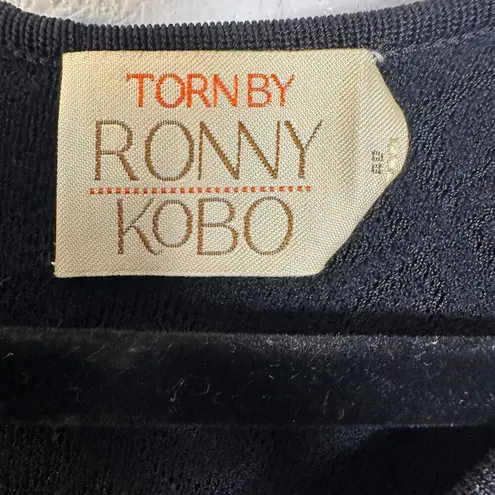 Torn By Ronny Kobo Black Peplum Knit Monochrome Black Blouse Size Large