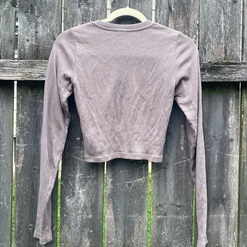 TNA Brown Ribbed Cropped Long Sleeve Shirt | S