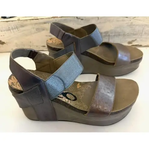 OTBT Bushnell Wedge Sandal Shoes Womens Size 7.5 Brown Gray Platform Comfort