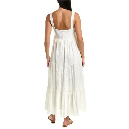 Hunter Bell Poppy Dress Midi Tiered Bodice White Crinkle Lined Small Sleeveless