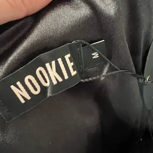 Nookie NWT Black Cupid Strapless Satin Ruched Mini Dress Sz M