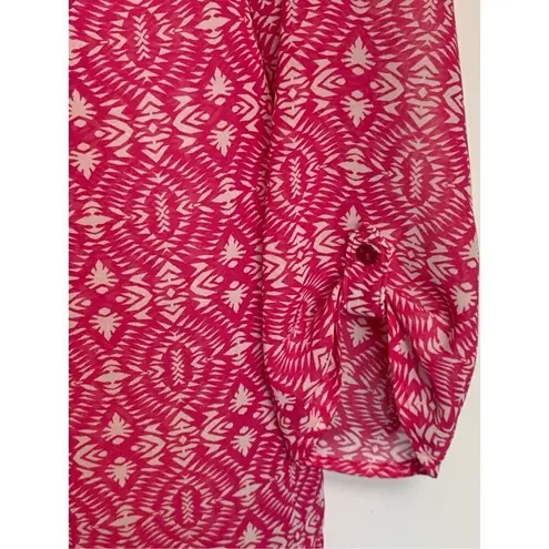 Violet+Claire Women's Geometric Print Tie Front Blouse Pink White Size Medium
