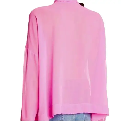 Le Superbe Ruffle Hendrix Tie Neck Chiffon Top in Electric Rose Pink Size 2