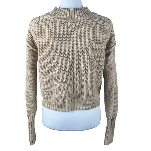 Free People  Bell Song Pullover Cable Knit Sandcastle Long Sleeve Sweater Size XS