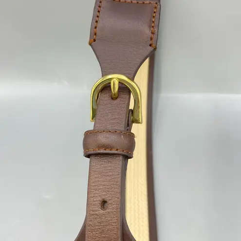 Brooks Brothers Women Woven Belt Medium Brown Leather & Tan Preppy Summer Casual