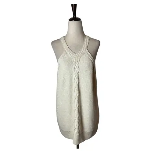 Lafayette 148 Sweater Women XL Ivory Linen Silk Cable Knit V Neck Preppy Luxury Gold