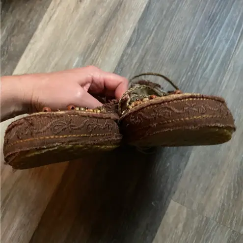 Embroidered Fairy Beaded Lace Up Brown Ballet Flats Boho Whimsical Earthy Y2K Brown Size undefined