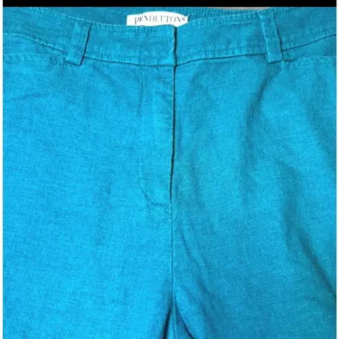 Pendleton Linen Blend Wide Leg Pants Womens 10 Teal Blue Lightweight Boho Casual