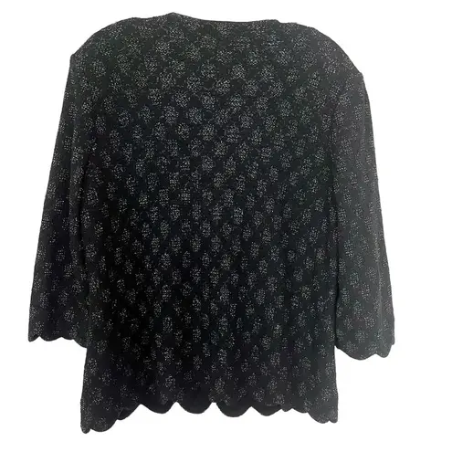 Ming Wang Sapphire scalloped edge gold thread knit cardigan sweater jacket L