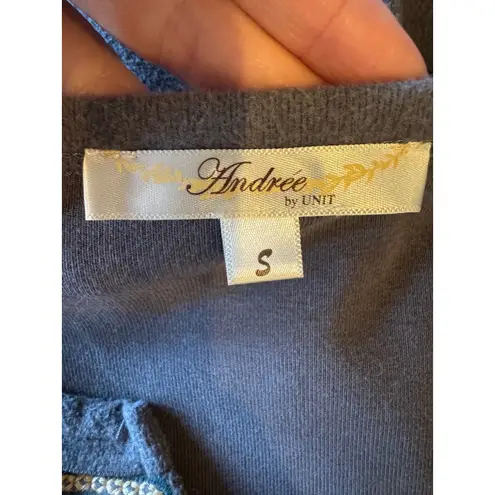 Andree by Unit Andree Shirt Women Small Gray Floral Embroidered Fleece Pullover Boho Cottage