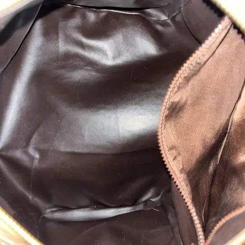 CELINE Vintage Macadam Canvas Boston Bag Brown Leather Trim Made In Italy