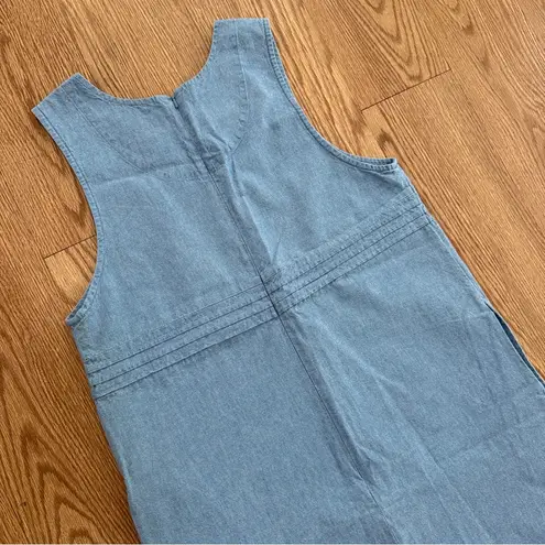Westbound  Denim Jumper Dress, Floral Hem Embroidery & Pockets-PS light blue wash