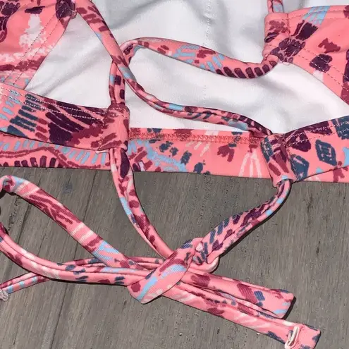 Lavish Pink Geometric Print Women's Bralette Criss Cross Bikini Swim Top L NWT
