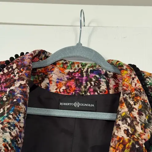 Roberto Quaglia 70% Wool Blend Artists Dream Colorful Tweed Long Blazer Coat Red Size M