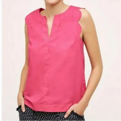 Maeve ANTHROPOLOGIE hot pink sleeveless scalloped edge blouse size 6