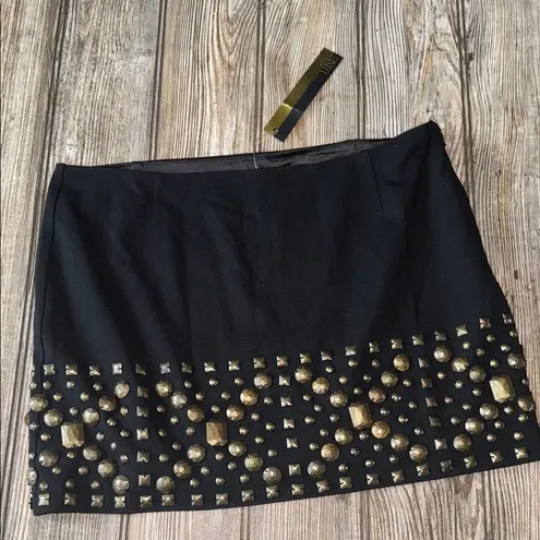 La Rox skirt Black brass Gold Embellished size 2 micro side zip NEW