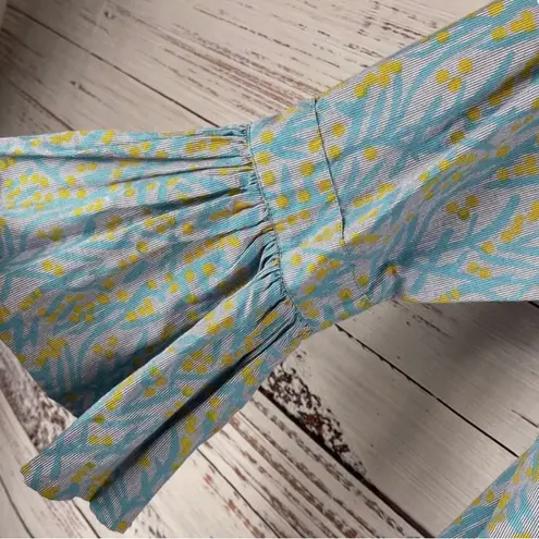 Roller Rabbit Blue Floral Stripe Three Quarter Ruffle Sleeve Dress Women’s Large