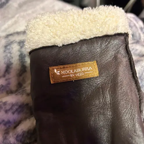 Koolaburra by Ugg  Brown Genuine Leather Gloves Faux Fur Lined Cuff Size S