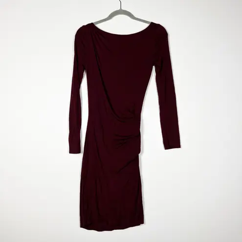 Babaton Aritzia Joaquin Modal Stretch Knit Ruched Bodycon Mini Dress Burgundy
