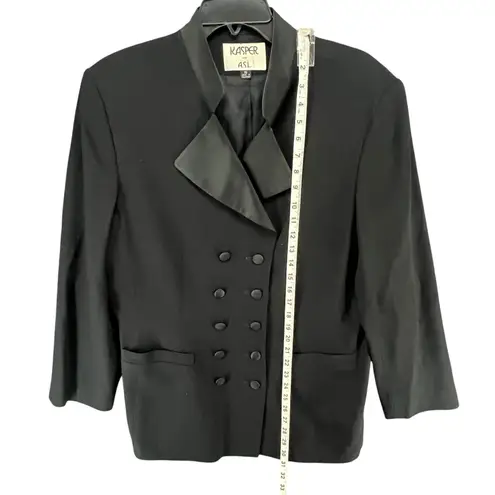 Kasper Vintage Tuxedo Jacket 16 Black Wool Satin Double Breasted Power Blazer Size 10