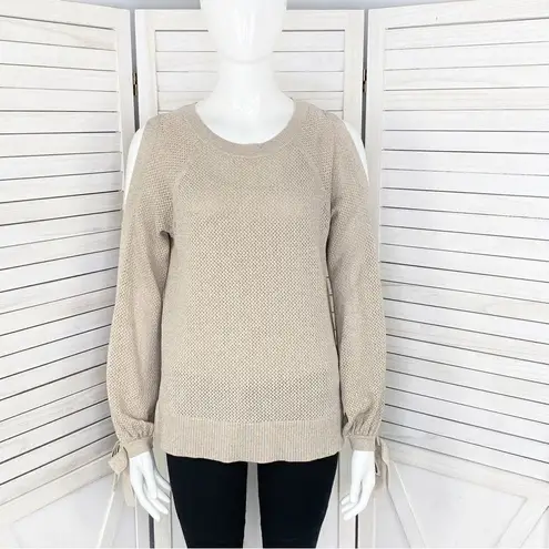 INC International Concepts Metallic Split Sleeve Pullover Sweater Tan Small - Image 2