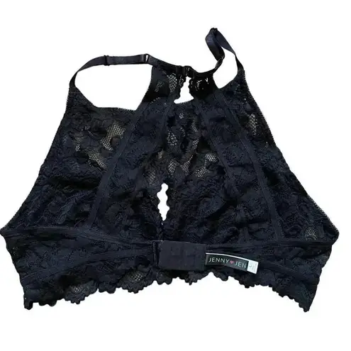 Jenny Jen Black Embroidered Floral Lace RACERBACK PADDED BRALETTE Spandex SZ L Black Size L