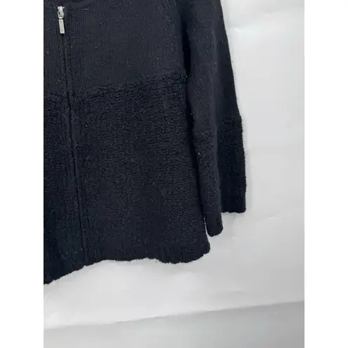 Sundance Wool Blend Zip Front Sweater Women Medium Fits Small Black Flawed Knit