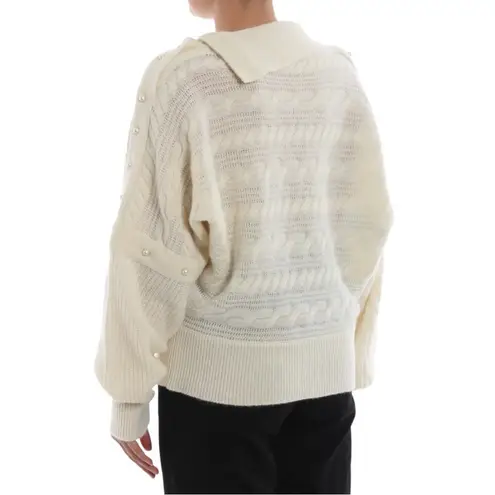 PHILOSOPHY DI LORENZO SERAFINI Pearl Embellished Cable Knit Boxy Sweater Size 4 White