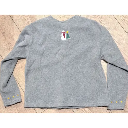 C&B Sport Croft & Barrow Gray Snowman Embroidered Fleece Cardigan Womens S Small