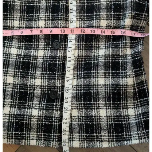 Preston & York Petites 8P Black White Plaid Tweed Collarless Blazer Wool Blend