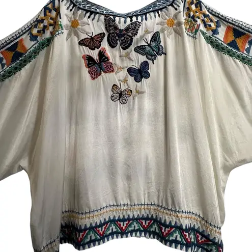 Johnny Was Vanny heavily Embroidered Satin Butterfly Blouse NWT