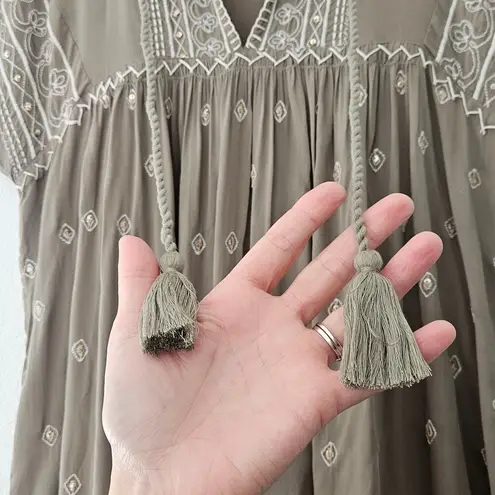 Sundance Catalog Aura Dress Olive Green Embroidered Embellished Boho Casual