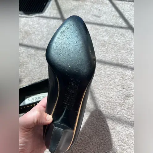 Vintage Italian Black Leather Studded Heels | 80s Minimal Chic Size 5.5 EU 35.5