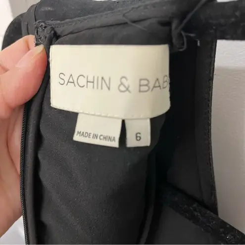 Sachin + Babi Structured Black Evening Gown 6 Ruffle cap sleeve Black Tie Formal