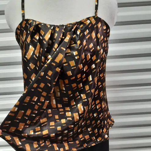 New York And Company Shirt Womens Medium Brown Faux Wrap Sleeveless Top Blouse