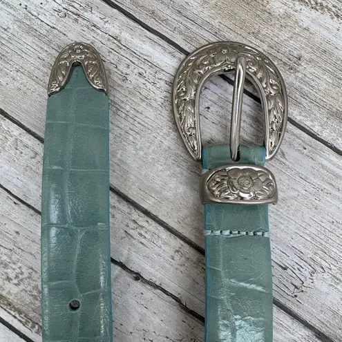 IZOD Leather Belt Sz XL Blue Studded Embossed Western Boho Cowgirl 36”