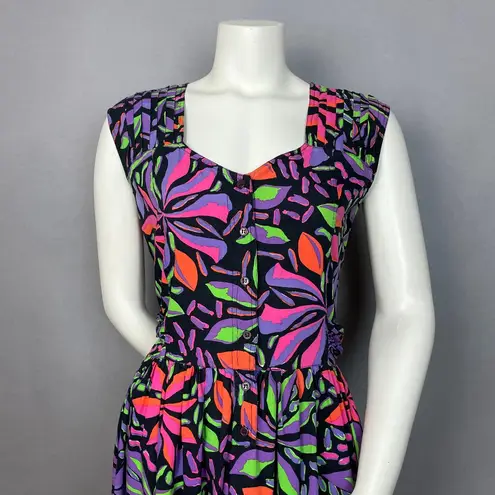 Vintage Dress Neon Midi Floral Paris Sport Club Button