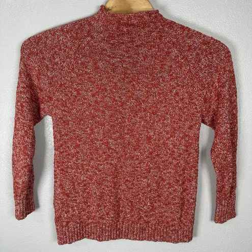LL Bean Womens Cotton Ragg Sweater Funnelneck Pullover Size Large Red Marled