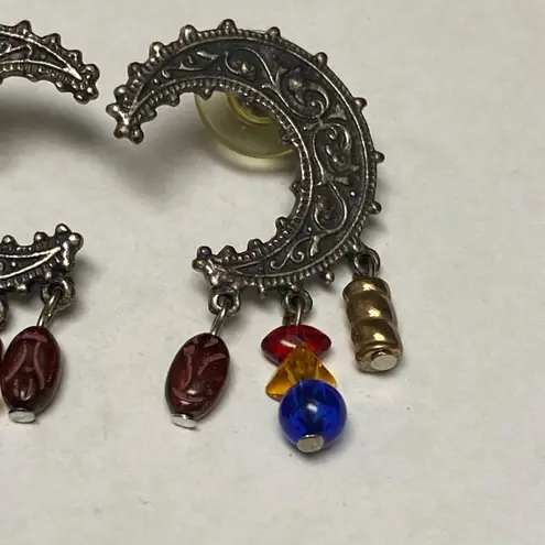 Crescent Legends Moon Shape Silver Tone Metal Pierced Post Earrings with Dangles