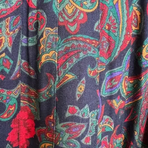 Vintage Pinnacle Blue Red Rayon Pleated Skirt 90s Paisley Boho Made in USA Sz 10