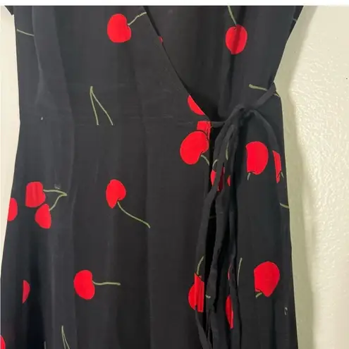 Realisation The Teale Wrap Dress 100% Silk size XXL cherry print Blue