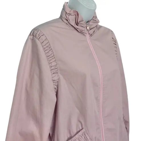 Vintage Nordstrom Baby Pink Light Windbreaker Ruffle Mock Neck Jacket size M / L Size M