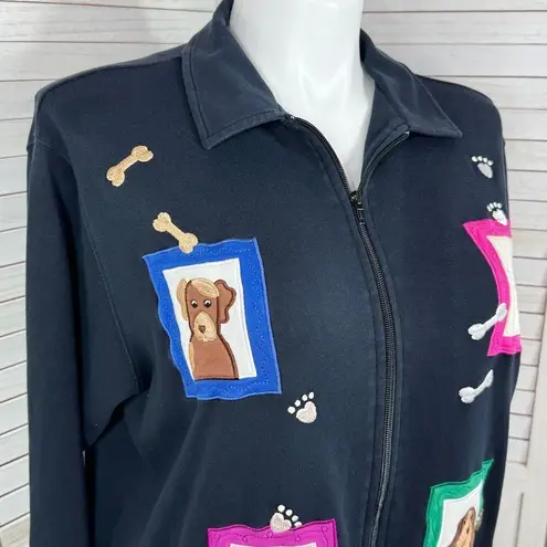 Bechamel Dog Lover Embroidered Patches Full Zip Cardigan Jacket Blue Large