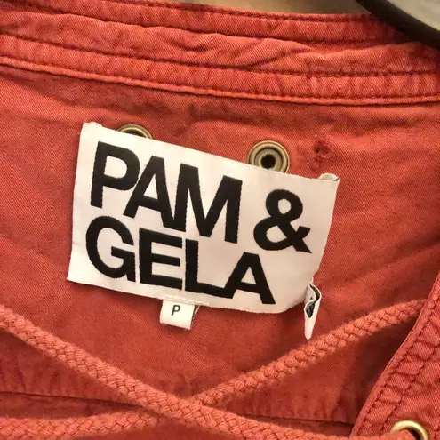 Pam & Gela Lace up Front Long sleeve Utility Dress Burnt orange XS/P