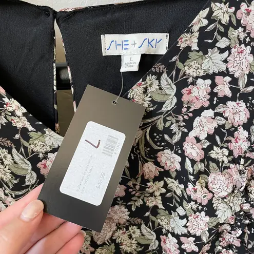 She + Sky Black Floral Playsuit Romper Size L