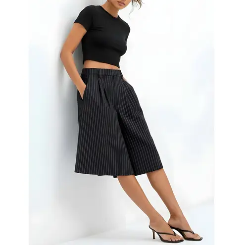 Jaded London Pinstripe Goliath Baggy Shorts, Black, W36