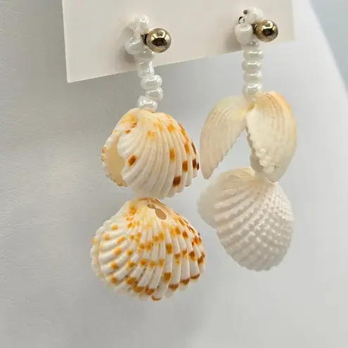 Sea Shell White Bead Drop Boho Cottage Dangle Stud Earrings Fashion Jewelry