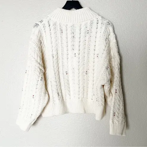 Something Navy  Embellished Cableknit Cardigan Sweater Button Fairy Ivory XXL