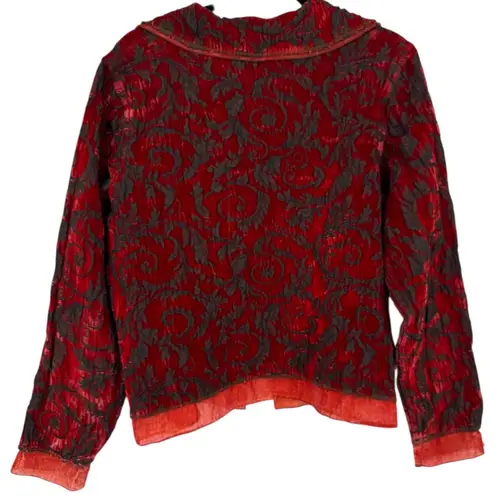 Vintage Produce Company Women's Red Brocade Burnout Jacket Size Medium Goth